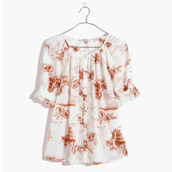 Madewell Smocked Button Down Top Paradise Voile Top - Picture 4 of 11